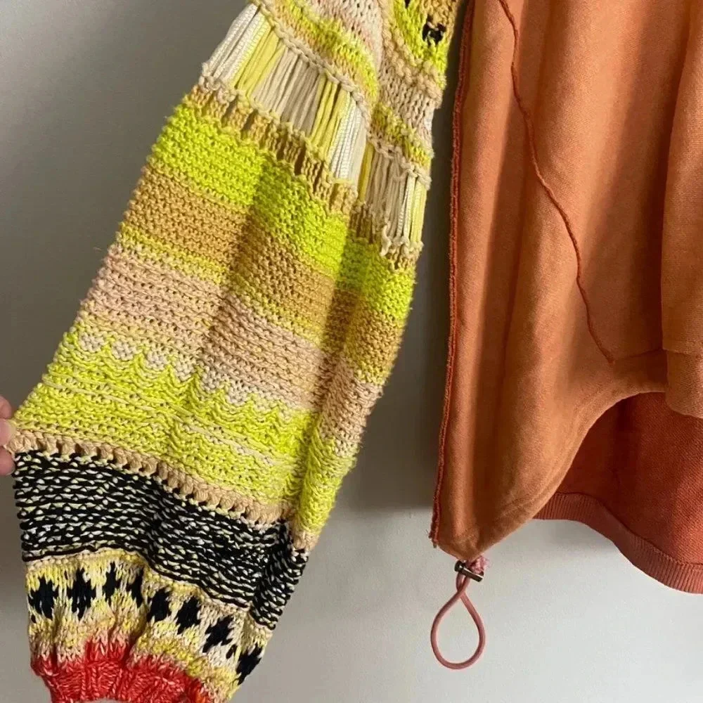 Free People Oversized Crochet Sleeves Sweater